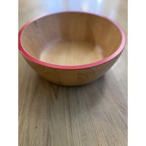 Threshold 11" diameter Wooden Salad/Serving bowl with red trim Beech Wood